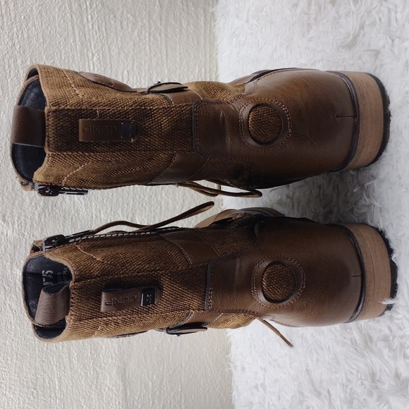 J75 by Jump Deploy Brown Faux Leather Canvas Round Cap Toe Lace Up Combat Boot - Picture 6 of 16